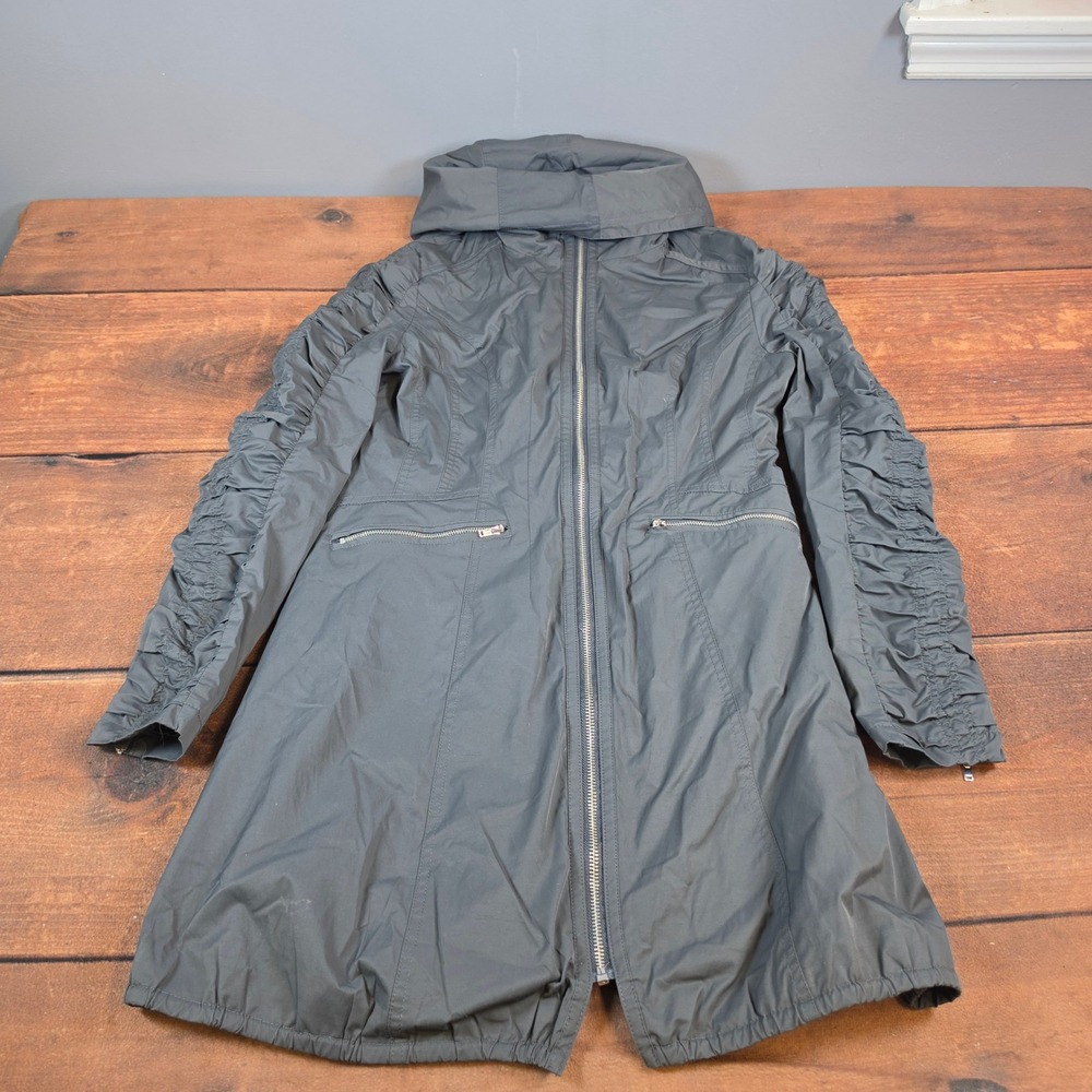 Ciao Milano Hooded Jacket Womens Small Gray Excellent Ruched Sleeve Longline Zip